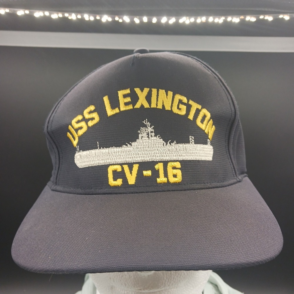 VTG Jacobson hat USS Lexington CV-16 Black Adjustable Mesh snap back trucker Hat